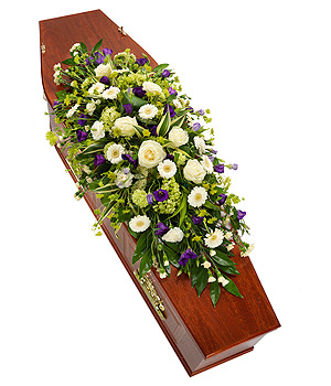 Casket Spray - Purple and White Casket Spray