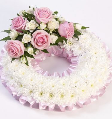 Wreath - Pink and White Based Rose Wreath (12")